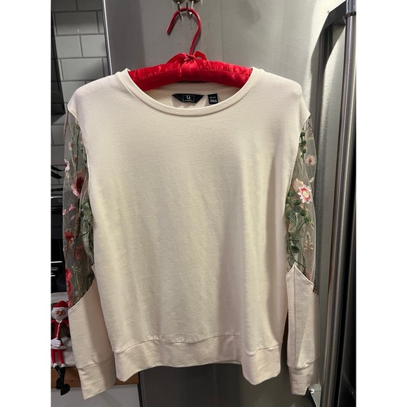 G by Giuliana Tops - G by Giuliana Ladies Top, Whimsical Sleeves, Embroidered and Sheer, Cream